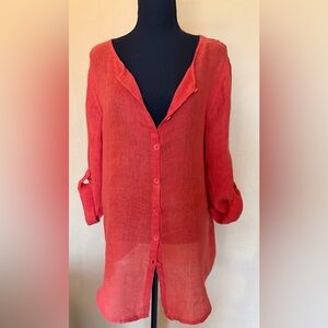 Flax Women's Vibrant Red Linen Button-Down Shirt